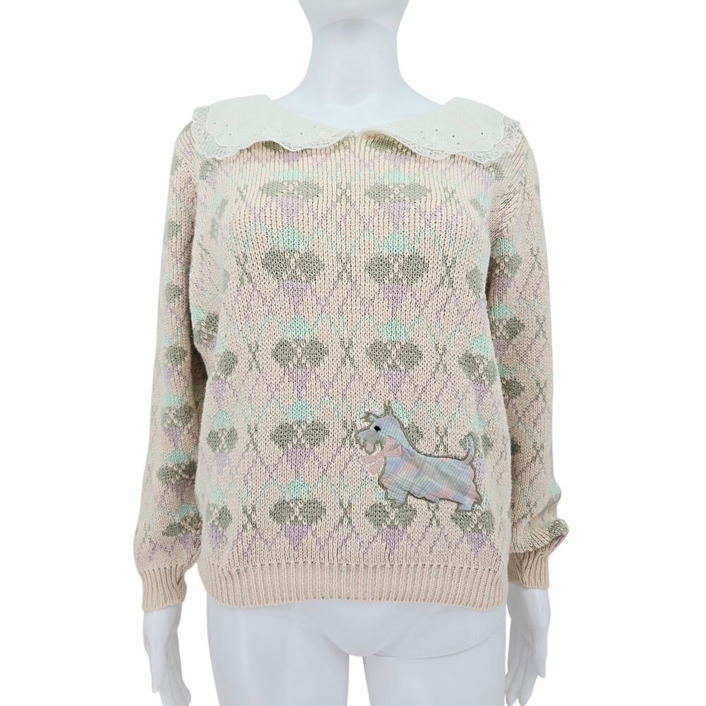 Vintage 80's Scottish Terrier Sweater Pink L